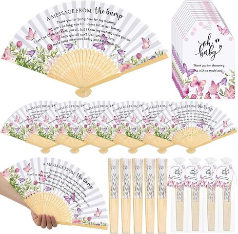 25 Set Baby Shower Party Favors for Guests Folding Paper Fans a Message from The Bump Bamboo Handheld Fans with Thank You Tags Organza Bags Gender Reveal Party Supplies (Butterfly) in Kuwait