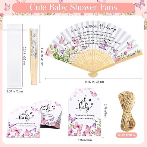 25 Set Baby Shower Party Favors for Guests Folding Paper Fans a Message from The Bump Bamboo Handheld Fans with Thank You Tags Organza Bags Gender Reveal Party Supplies (Butterfly) in Kuwait