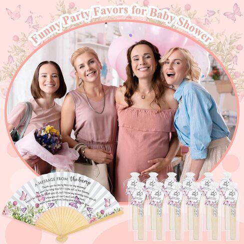 25 Set Baby Shower Party Favors for Guests Folding Paper Fans a Message from The Bump Bamboo Handheld Fans with Thank You Tags Organza Bags Gender Reveal Party Supplies (Butterfly) in Kuwait
