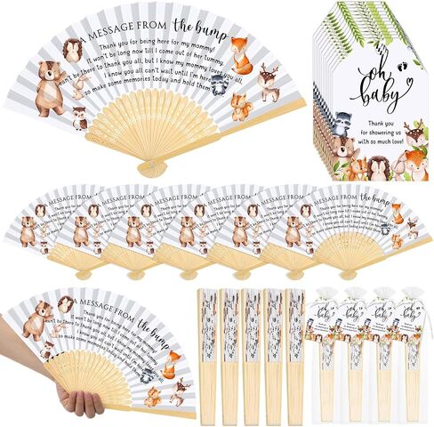 25 Set Baby Shower Party Favors for Guests Folding Paper Fans a Message from The Bump Bamboo Handheld Fans with Thank You Tags Organza Bags Gender Reveal Party Supplies (Butterfly) in Kuwait