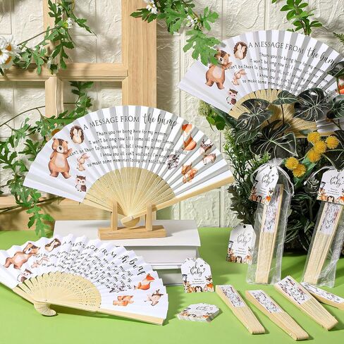 25 Set Baby Shower Party Favors for Guests Folding Paper Fans a Message from The Bump Bamboo Handheld Fans with Thank You Tags Organza Bags Gender Reveal Party Supplies (Butterfly) in Kuwait
