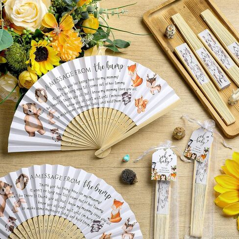 25 Set Baby Shower Party Favors for Guests Folding Paper Fans a Message from The Bump Bamboo Handheld Fans with Thank You Tags Organza Bags Gender Reveal Party Supplies (Butterfly) in Kuwait