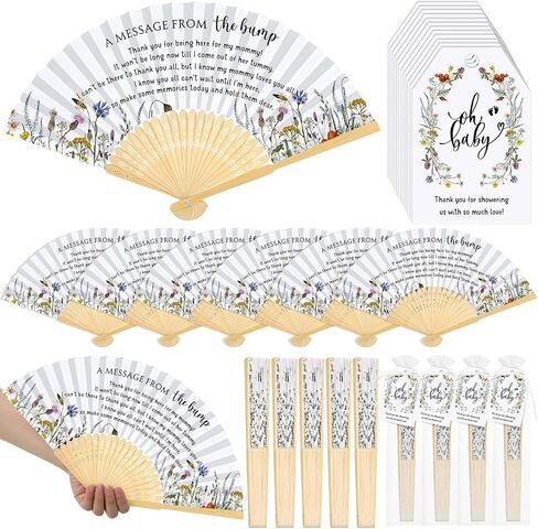 25 Set Baby Shower Party Favors for Guests Folding Paper Fans a Message from The Bump Bamboo Handheld Fans with Thank You Tags Organza Bags Gender Reveal Party Supplies (Butterfly) in Kuwait