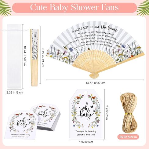 25 Set Baby Shower Party Favors for Guests Folding Paper Fans a Message from The Bump Bamboo Handheld Fans with Thank You Tags Organza Bags Gender Reveal Party Supplies (Butterfly) in Kuwait