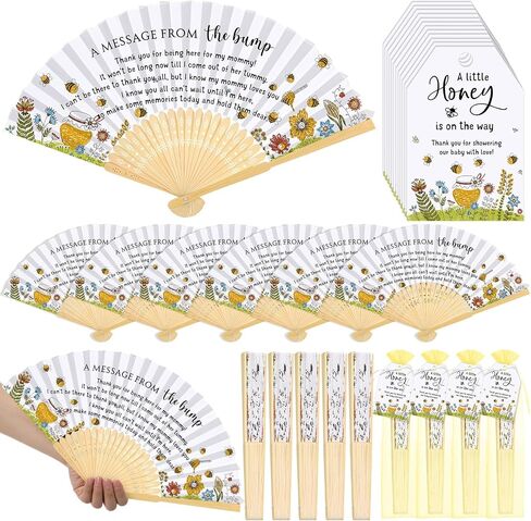 25 Set Baby Shower Party Favors for Guests Folding Paper Fans a Message from The Bump Bamboo Handheld Fans with Thank You Tags Organza Bags Gender Reveal Party Supplies (Butterfly) in Saudi Arabia