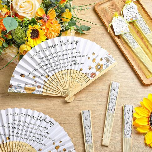 25 Set Baby Shower Party Favors for Guests Folding Paper Fans a Message from The Bump Bamboo Handheld Fans with Thank You Tags Organza Bags Gender Reveal Party Supplies (Butterfly) in Saudi Arabia