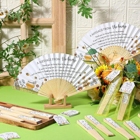 25 Set Baby Shower Party Favors for Guests Folding Paper Fans a Message from The Bump Bamboo Handheld Fans with Thank You Tags Organza Bags Gender Reveal Party Supplies (Butterfly) in Saudi Arabia