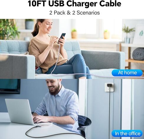 Compatible with iPhone15/16 Charger Fast Charging,20W Dual USB C Charger Block with Two 10FT USB C-C Charging Cables with Phone 15/16Pro Max/16Plus,15Plus/15Pro/15Pro Max,Pad Pro/Air,(2Pack,Black) in Kuwait
