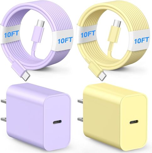 Compatible with iPhone15/16 Charger Fast Charging,20W Dual USB C Charger Block with Two 10FT USB C-C Charging Cables with Phone 15/16Pro Max/16Plus,15Plus/15Pro/15Pro Max,Pad Pro/Air,(2Pack,Black) in Saudi Arabia