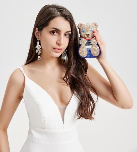 Women Cute Bear Evening Clutch Shiny Rhinestone Handbag Luxury Crystal Purse for Banquet Wedding Party Prom in Saudi Arabia