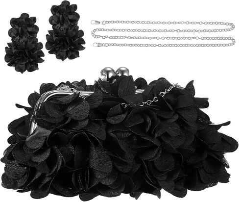 Women Evening Bag Floral Clutch Purse Flower Dangle Earrings Set with 2 Detachable Chain for Wedding, Party, Prom in Kuwait