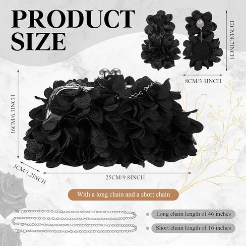 Women Evening Bag Floral Clutch Purse Flower Dangle Earrings Set with 2 Detachable Chain for Wedding, Party, Prom in Kuwait
