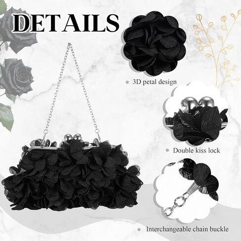 Women Evening Bag Floral Clutch Purse Flower Dangle Earrings Set with 2 Detachable Chain for Wedding, Party, Prom in Kuwait