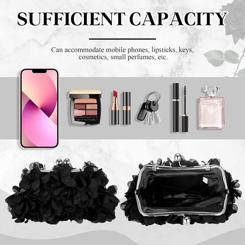 Women Evening Bag Floral Clutch Purse Flower Dangle Earrings Set with 2 Detachable Chain for Wedding, Party, Prom in Kuwait