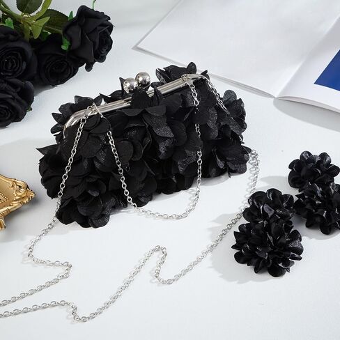 Women Evening Bag Floral Clutch Purse Flower Dangle Earrings Set with 2 Detachable Chain for Wedding, Party, Prom in Kuwait