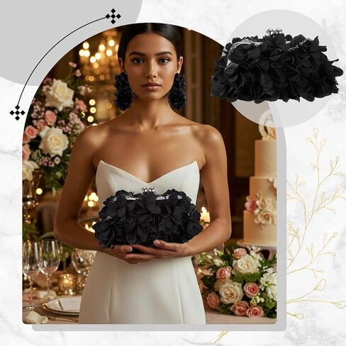 Women Evening Bag Floral Clutch Purse Flower Dangle Earrings Set with 2 Detachable Chain for Wedding, Party, Prom in Kuwait