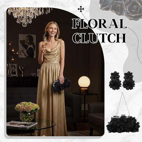 Women Evening Bag Floral Clutch Purse Flower Dangle Earrings Set with 2 Detachable Chain for Wedding, Party, Prom in Kuwait