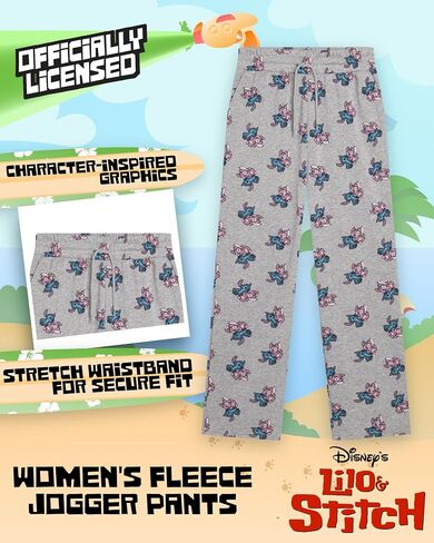 Disney Women's Fleece Jogger Pants - Lilo & Stitch Casual Lightweight Wide Leg Sweatpants for Women (Sizes: S-XL) in Saudi Arabia