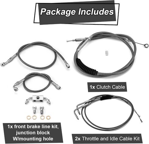 Mofun ABS Line Hydraulic Hydraulic Brake Line و Throttle و Kid Cable Kit & Clutch Cable متوافق مع Harley Dyna Street Bob Switchback Wide Glide 2012-2017 ، Fit 12 "-14" Handbar ، Black in Saudi Arabia