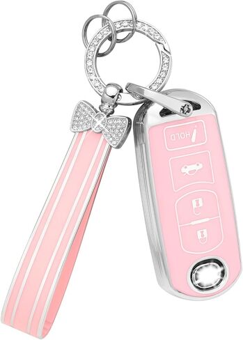 PIFOOG Key Fob Cover for Mazda 3 6 CX5 MX-5 Miata CX9 CX3 Accessories Pink 4 Button Car Keys Case Shell Protector Bling Keychain Ring Full Protection Girly Women Cute TPU in Saudi Arabia
