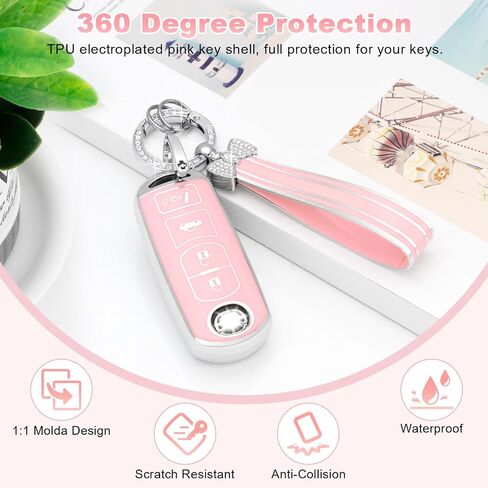 PIFOOG Key Fob Cover for Mazda 3 6 CX5 MX-5 Miata CX9 CX3 Accessories Pink 4 Button Car Keys Case Shell Protector Bling Keychain Ring Full Protection Girly Women Cute TPU in Saudi Arabia