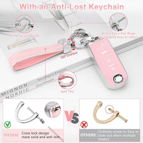PIFOOG Key Fob Cover for Mazda 3 6 CX5 MX-5 Miata CX9 CX3 Accessories Pink 4 Button Car Keys Case Shell Protector Bling Keychain Ring Full Protection Girly Women Cute TPU in Saudi Arabia
