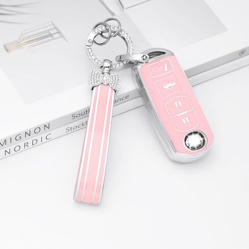 PIFOOG Key Fob Cover for Mazda 3 6 CX5 MX-5 Miata CX9 CX3 Accessories Pink 4 Button Car Keys Case Shell Protector Bling Keychain Ring Full Protection Girly Women Cute TPU in Saudi Arabia