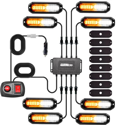 8PCS LED Strobe Lights 12V Sync Feature Amber White 12LED Emergency Hazard Warning Lights with Strobe Controller for Trucks Vehicles ATV RV Cars Van in Kuwait