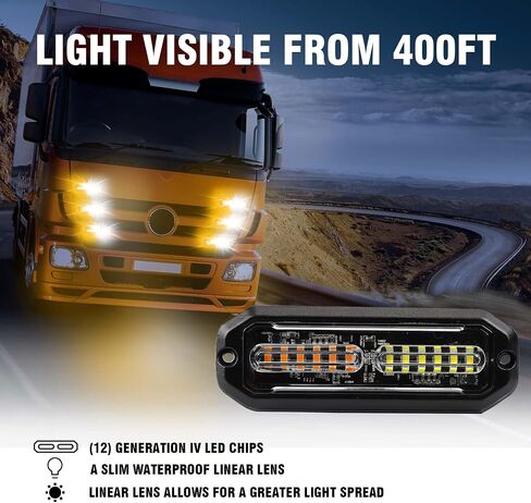 8PCS LED Strobe Lights 12V Sync Feature Amber White 12LED Emergency Hazard Warning Lights with Strobe Controller for Trucks Vehicles ATV RV Cars Van in Kuwait