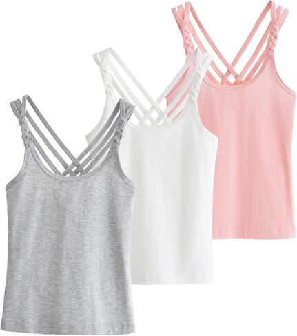 SEAUR Kids Girls Cami Tank Top Criss Cross Back Camisoles Sleeveless Undershirts in Kuwait