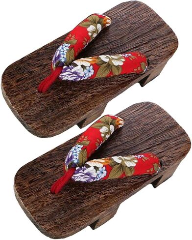 Artibetter Womens Slippers اليابانية السدادات الخشبية الزهور Geta Sandals Geisha cosplay حذاء حذاء كيمونو أزياء للنساء للبنات حجم 38 قبضات المنازل in Saudi Arabia