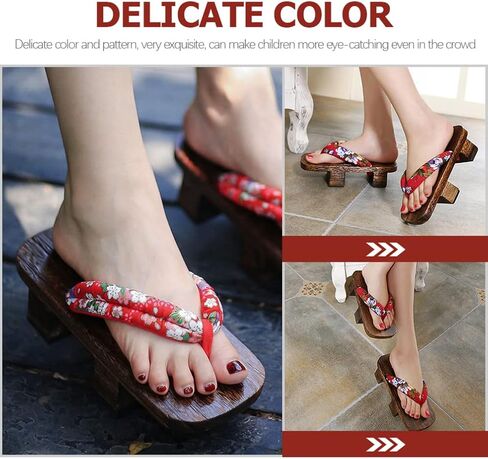 Artibetter Womens Slippers اليابانية السدادات الخشبية الزهور Geta Sandals Geisha cosplay حذاء حذاء كيمونو أزياء للنساء للبنات حجم 38 قبضات المنازل in Saudi Arabia