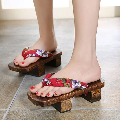 Artibetter Womens Slippers اليابانية السدادات الخشبية الزهور Geta Sandals Geisha cosplay حذاء حذاء كيمونو أزياء للنساء للبنات حجم 38 قبضات المنازل in Saudi Arabia