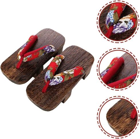 Artibetter Womens Slippers اليابانية السدادات الخشبية الزهور Geta Sandals Geisha cosplay حذاء حذاء كيمونو أزياء للنساء للبنات حجم 38 قبضات المنازل in Saudi Arabia