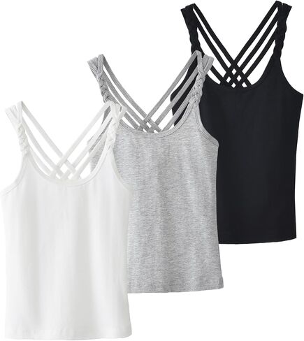 SEAUR Kids Girls Cami Tank Top Criss Cross Back Camisoles Sleeveless Undershirts in Kuwait