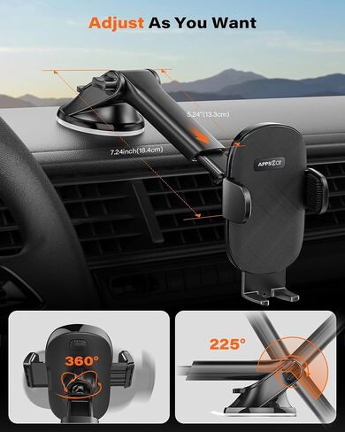 APPS2Car Car Phone Holders for Your car, Dashboard/Windshield Cell Phone Holder, Compatible with iPhone, Samsung, and All Smartphones in Kuwait