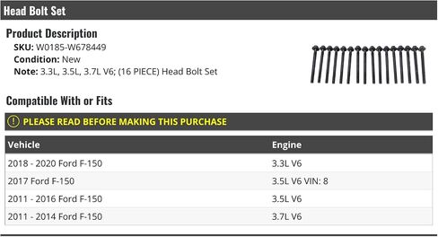 Head Bolt Set - 16 Piece - Compatible with 2011-2020 Ford F-150 3.3L, 3.5L, 3.7L V6 in Saudi Arabia