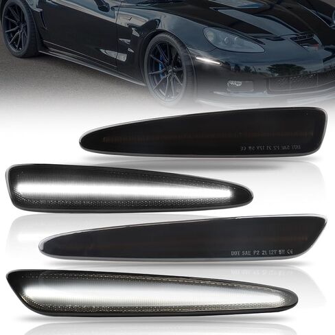 مصابيح جانبية LED الأمامية والخلفية لـ Chevy Corvette C6 Z06 2005-2013 ، مصابيح علامات الصدمات الجانبية المدخنة ، مصابيح LED بيضاء فائقة الإشارة ، 4 أجهزة كمبيوتر in Saudi Arabia