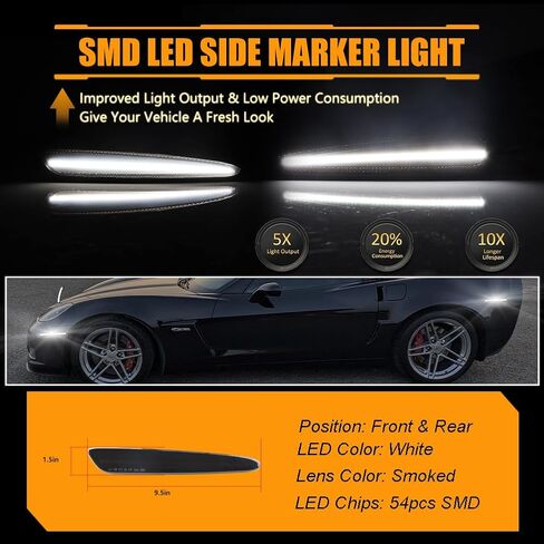 مصابيح جانبية LED الأمامية والخلفية لـ Chevy Corvette C6 Z06 2005-2013 ، مصابيح علامات الصدمات الجانبية المدخنة ، مصابيح LED بيضاء فائقة الإشارة ، 4 أجهزة كمبيوتر in Saudi Arabia