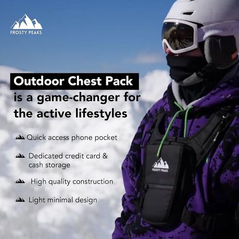 Outdoor Chest Pack, Minimalist Snowboard/Skiing Chest Pack, Running, Easy Access Phone Pouch, Dual-Side Large Pocket, Credit Card & Cash Pocket, Back Storage, Waterproof in Saudi Arabia