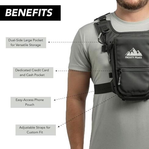 Outdoor Chest Pack, Minimalist Snowboard/Skiing Chest Pack, Running, Easy Access Phone Pouch, Dual-Side Large Pocket, Credit Card & Cash Pocket, Back Storage, Waterproof in Saudi Arabia