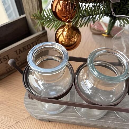 Vase Set with Flower and LED Lights, 3 Jars with Artificial Flowers, Rustic Wood Tray, Farmhouse Table Decor in Saudi Arabia