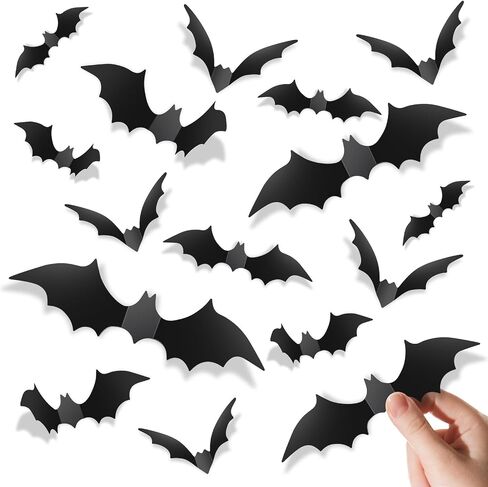 Piteno® 140Pcs Bats Halloween Decorations Party Supplies, Realistic PVC 3D Black Scary Bat Stickers for Creepy Home Decor Halloween Party Decorations DIY Wall Window Decal Bathroom Indoor in Saudi Arabia