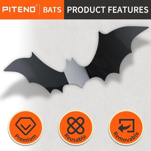 Piteno® 140Pcs Bats Halloween Decorations Party Supplies, Realistic PVC 3D Black Scary Bat Stickers for Creepy Home Decor Halloween Party Decorations DIY Wall Window Decal Bathroom Indoor in Saudi Arabia