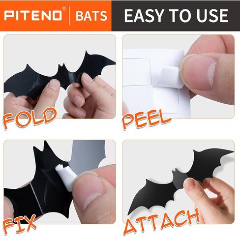 Piteno® 140Pcs Bats Halloween Decorations Party Supplies, Realistic PVC 3D Black Scary Bat Stickers for Creepy Home Decor Halloween Party Decorations DIY Wall Window Decal Bathroom Indoor in Saudi Arabia