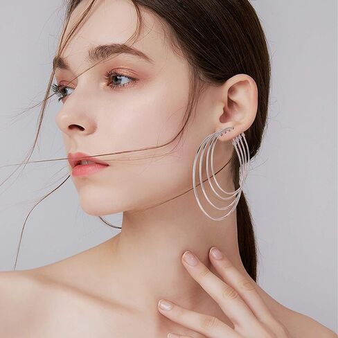 أقراط مويسانيتي للسيدات مطلية بالذهب الأبيض عيار 18 قيراط S925 من الفضة الإسترليني أقراط هوجي مزدوجة للنساء لا تسبب الحساسية للأم in Kuwait