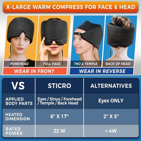 sticro Form Fitting Heated Headache Cap, 3 Temp Settings Steam Migraine Hat Heated Eye Mask for Dry Eyes, Sinus Pressure Relief, Tension Headache (Small) in Kuwait