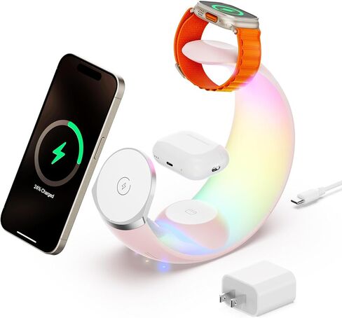 Wireless Charger for Apple iPhone: 3 in 1 Magnetic Charging Station for Apple iPhone 16/16 Pro Max/16 Pro/16 Plus/15/14/13/12/11/10/9/8/SE,Apple Watch,Airpods 4 with ANC,Airpods 3/2/Pro in Saudi Arabia