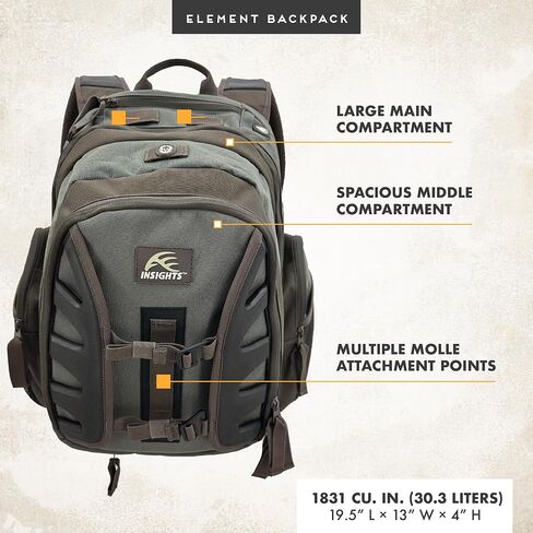 Insights Hunting by frogg toggs- The Element, Heavy Duty 1,831 Cubic Inch Hiking Fishing Camping Hunting Backpack, Mossy Oak Bottomland, One Size in Kuwait
