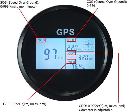 85mm 3 3/8 "عداد السرعة الرقمي GPS MPH KM/H ODO TRIP مع 7 الإضاءة الخلفية 12VDC 24V لسباق شاحنة القوارب للدراجات النارية (Black & Black) in Kuwait